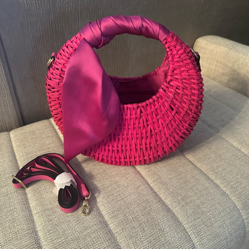 Scoop Crescent Pink Woven Crossbody Handbag